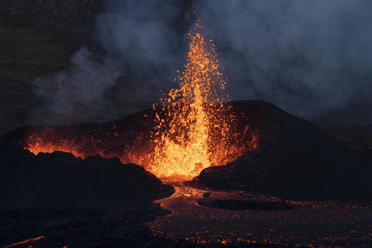 An active volcano in Iceland