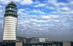 A tower at Vienna Austria International Airport