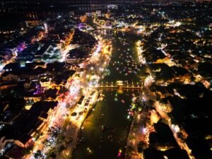 An aerial view of Hoi An in Vietnam at night