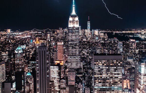 New york at night time with city lights blinking