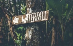 A waterfall sign in Bali