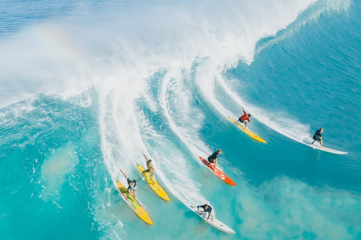 Main surfers are surfing ocean