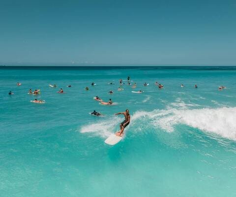 Surfers on the sopt