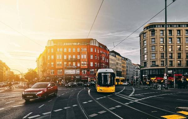 A tram and car in Berlin