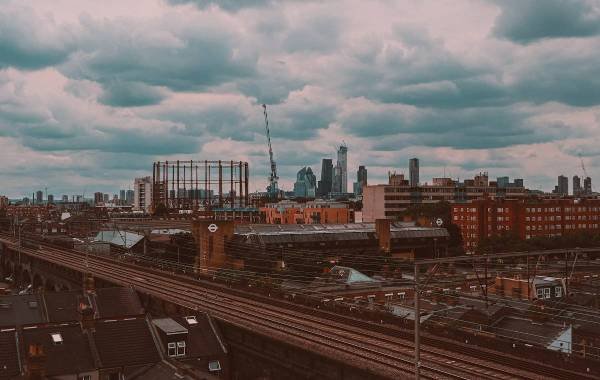 Tops of houses in London, a view from the top of a rooftop. 