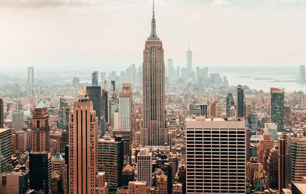 The skyscrapers in NY from an aerial view