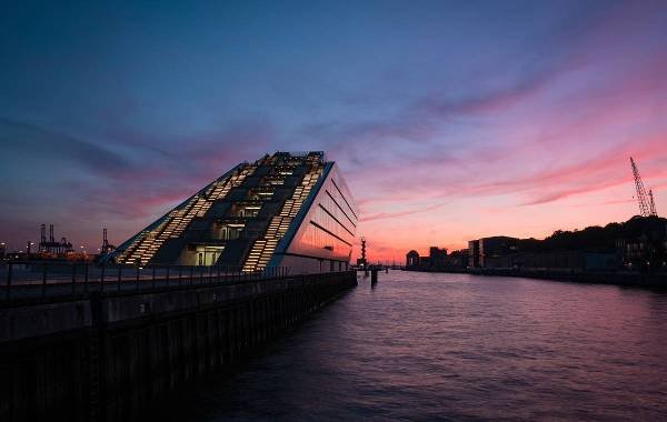 Hamburg port at sunset