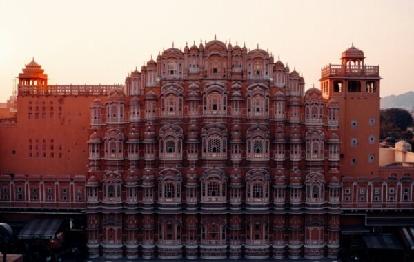 Stunning view of the Hawa Mahal, also known as the Palace of Winds, in Jaipur at sunset